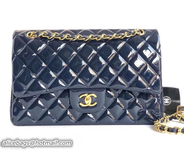 Classic Chanel Classic jumbo Flap Bag 1113 navy blue in patent leather with Gold Hardware