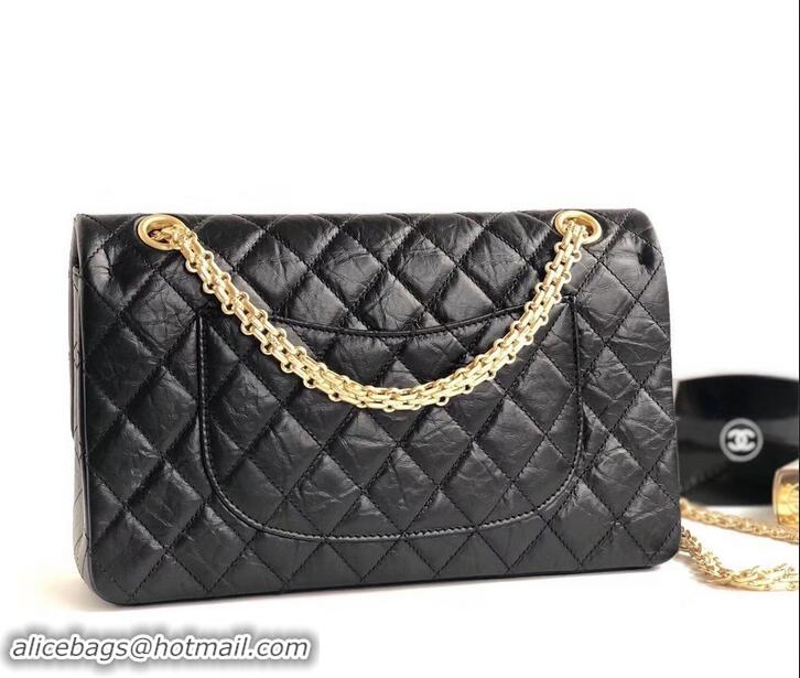 Sumptuous Chanel 2.55 Reissue Size 225 Bag in wrinkled calfskin with gold hardware 602712 black