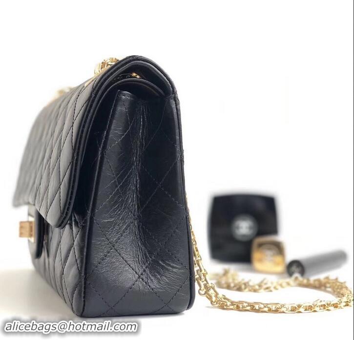 Sumptuous Chanel 2.55 Reissue Size 225 Bag in wrinkled calfskin with gold hardware 602712 black