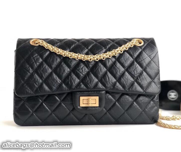 Sumptuous Chanel 2.55 Reissue Size 225 Bag in wrinkled calfskin with gold hardware 602712 black