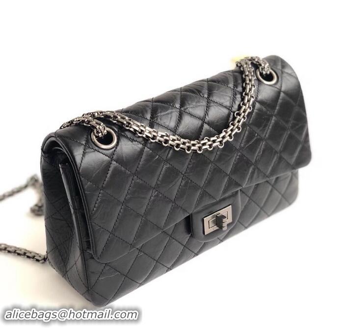 Top Grade Chanel 2.55 Reissue Size 225 Bag in wrinkled calfskin with silver hardware 602712 black