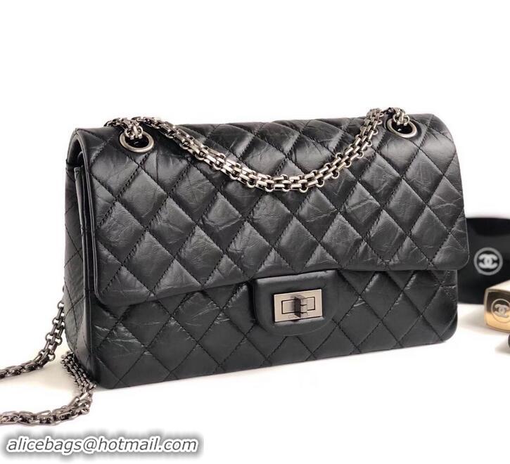 Top Grade Chanel 2.55 Reissue Size 225 Bag in wrinkled calfskin with silver hardware 602712 black