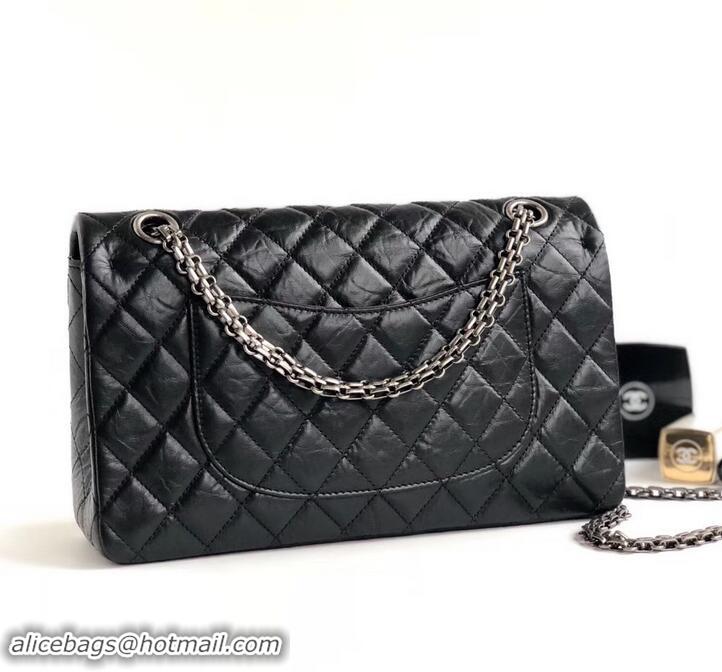 Top Grade Chanel 2.55 Reissue Size 225 Bag in wrinkled calfskin with silver hardware 602712 black