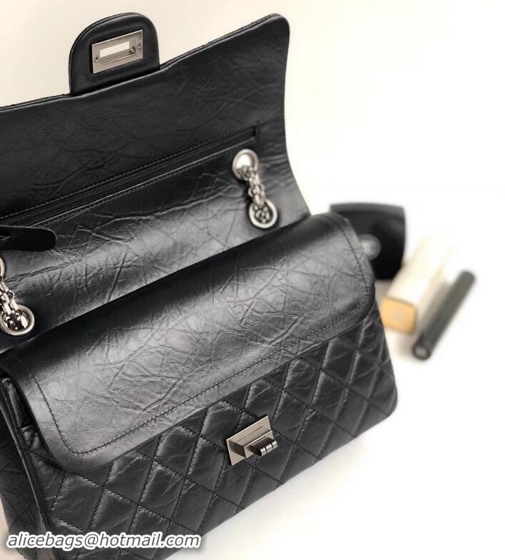 Top Grade Chanel 2.55 Reissue Size 225 Bag in wrinkled calfskin with silver hardware 602712 black