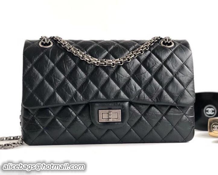 Top Grade Chanel 2.55 Reissue Size 225 Bag in wrinkled calfskin with silver hardware 602712 black