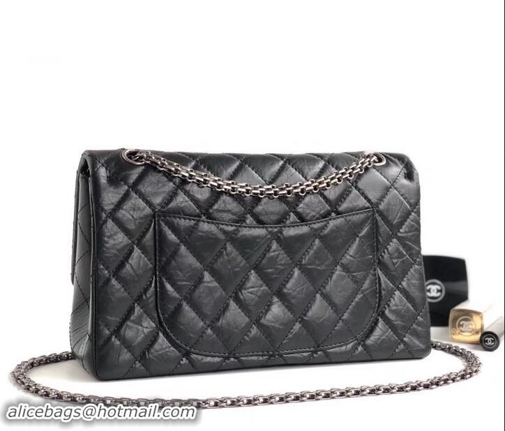 Crafted Chanel 2.55 Reissue Size 226 Bag in wrinkled calfskin black with silver hardware 602713