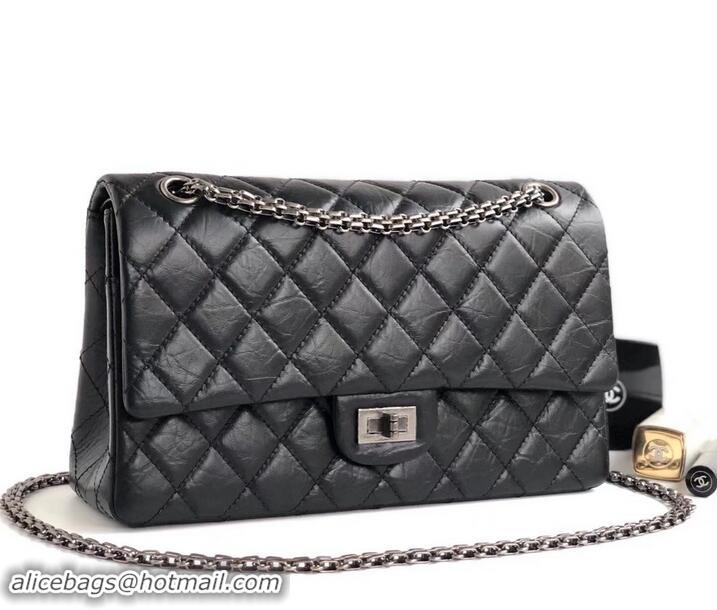 Crafted Chanel 2.55 Reissue Size 226 Bag in wrinkled calfskin black with silver hardware 602713