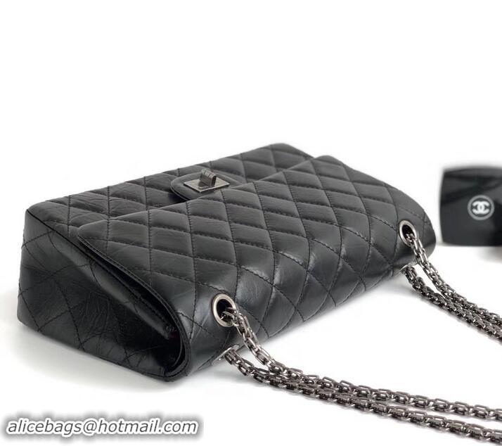 Crafted Chanel 2.55 Reissue Size 226 Bag in wrinkled calfskin black with silver hardware 602713