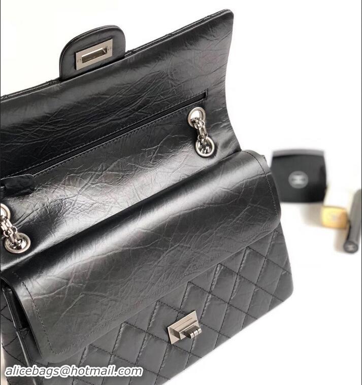 Crafted Chanel 2.55 Reissue Size 226 Bag in wrinkled calfskin black with silver hardware 602713