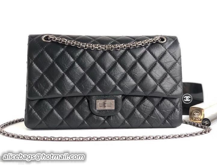 Crafted Chanel 2.55 Reissue Size 226 Bag in wrinkled calfskin black with silver hardware 602713