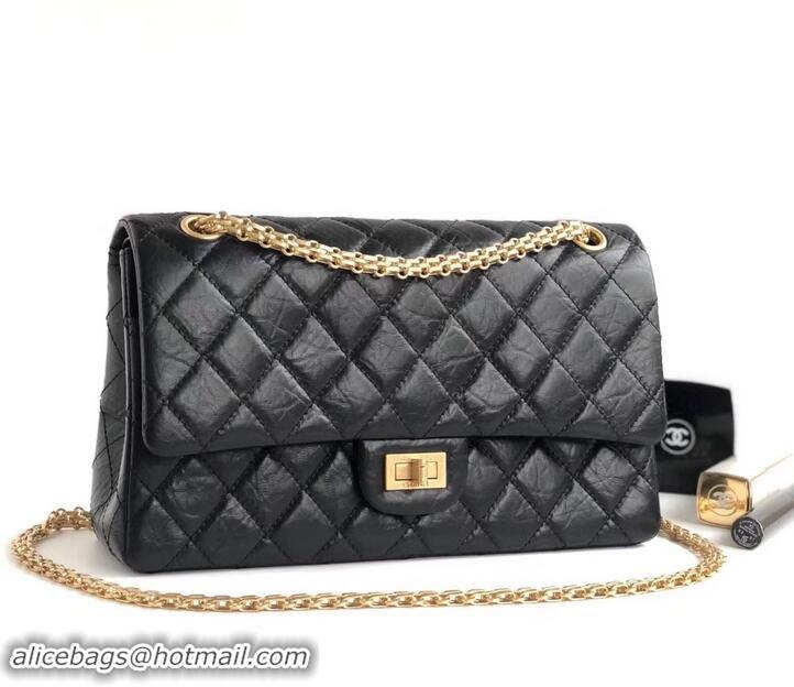 Cheap Chanel 2.55 Reissue Size 226 Bag in wrinkled calfskin black with gold hardware 602714