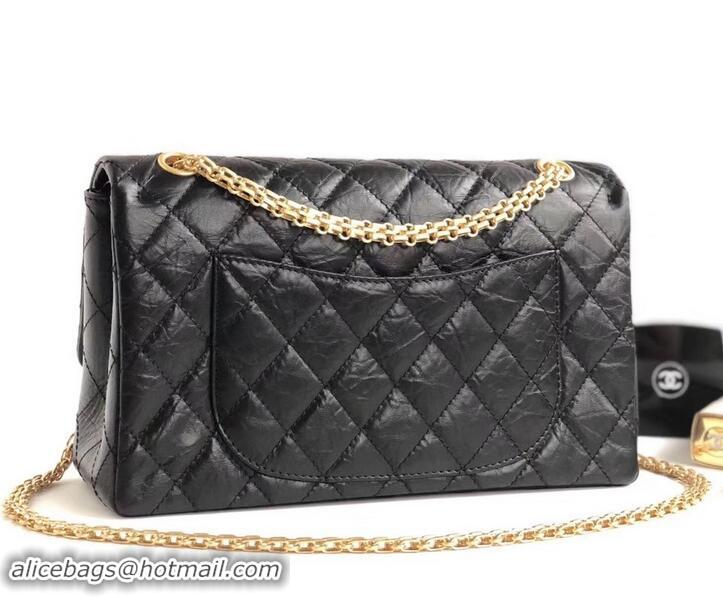 Cheap Chanel 2.55 Reissue Size 226 Bag in wrinkled calfskin black with gold hardware 602714