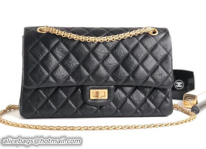 Cheap Chanel 2.55 Reissue Size 226 Bag in wrinkled calfskin black with gold hardware 602714