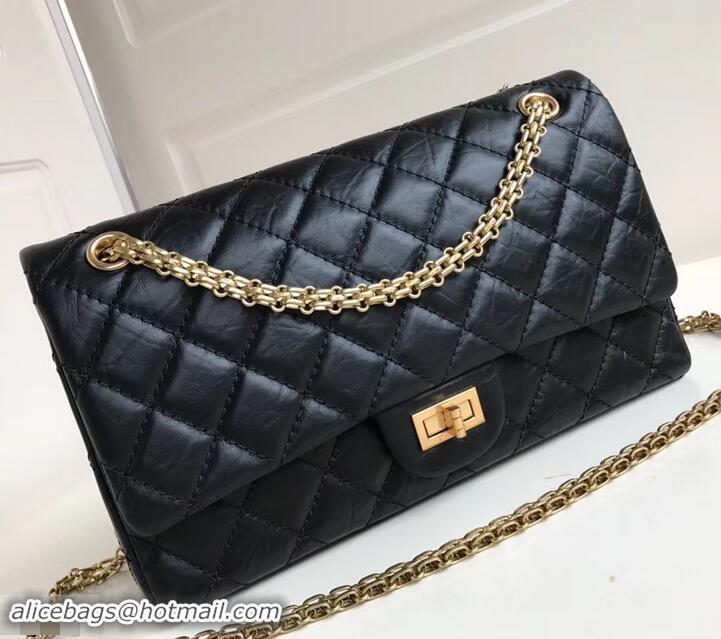 Unique Style Chanel 2.55 Reissue Size 227 Bag in wrinkled calfskin black with gold hardware 602715