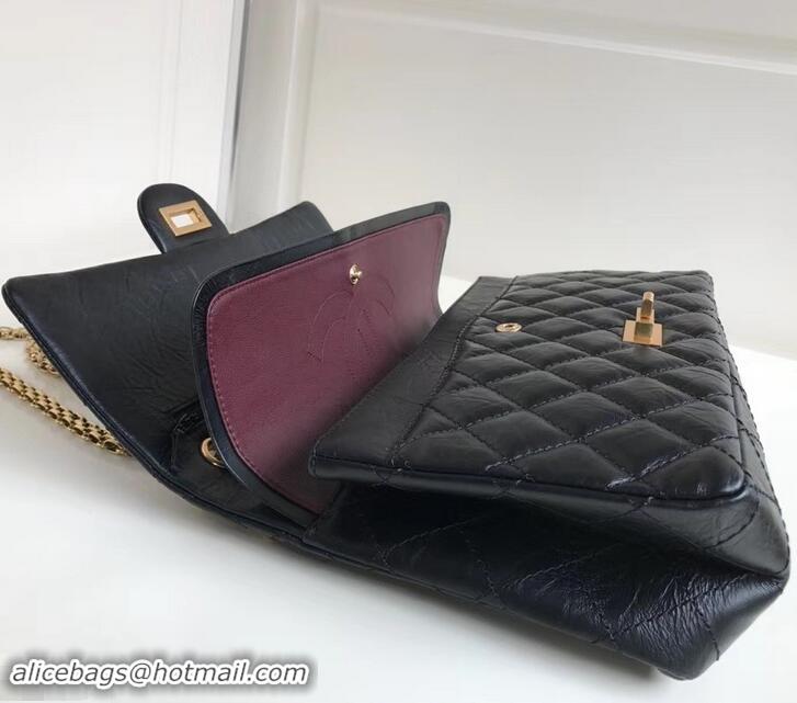 Unique Style Chanel 2.55 Reissue Size 227 Bag in wrinkled calfskin black with gold hardware 602715