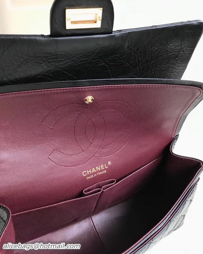 Unique Style Chanel 2.55 Reissue Size 227 Bag in wrinkled calfskin black with gold hardware 602715