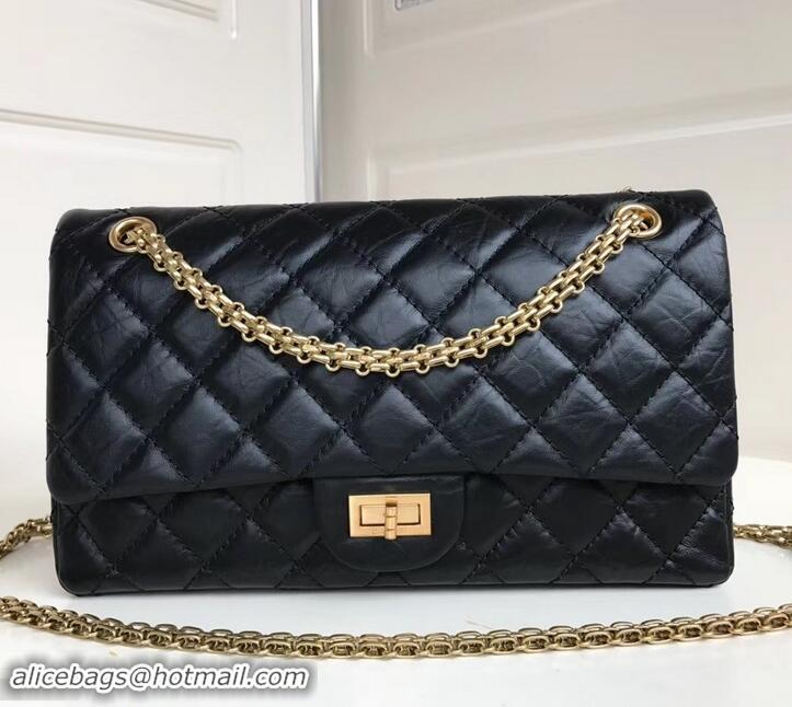 Unique Style Chanel 2.55 Reissue Size 227 Bag in wrinkled calfskin black with gold hardware 602715