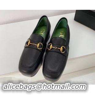 Grade Quality Gucci Heel 4.5cm Leather Platform Loafers With Horsebit G98202 Black 2019