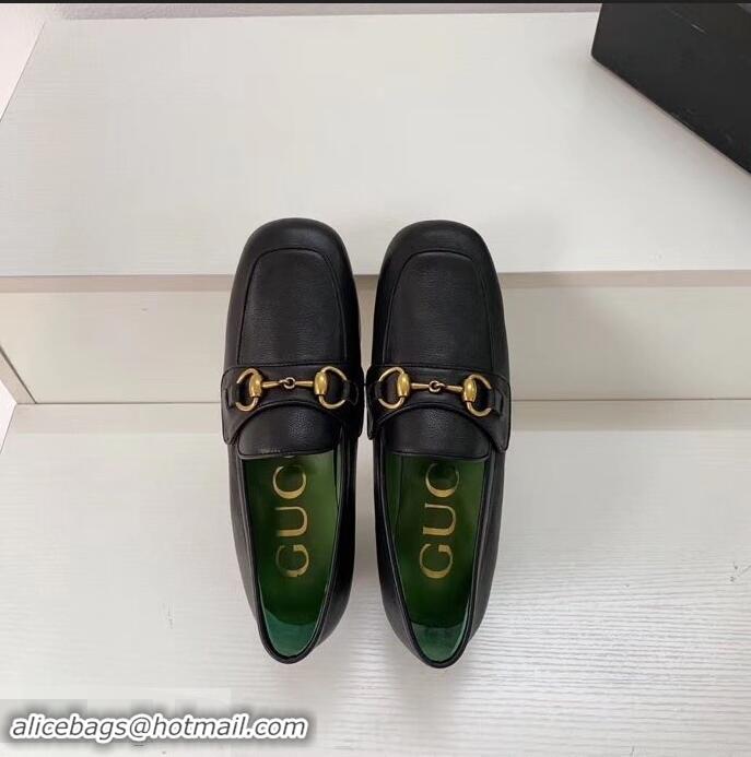 Grade Quality Gucci Heel 4.5cm Leather Platform Loafers With Horsebit G98202 Black 2019