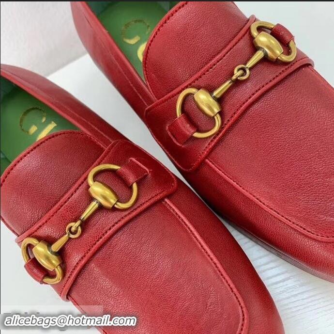 Cheapest Gucci Heel 4.5cm Leather Platform Loafers With Horsebit G98202 Red 2019