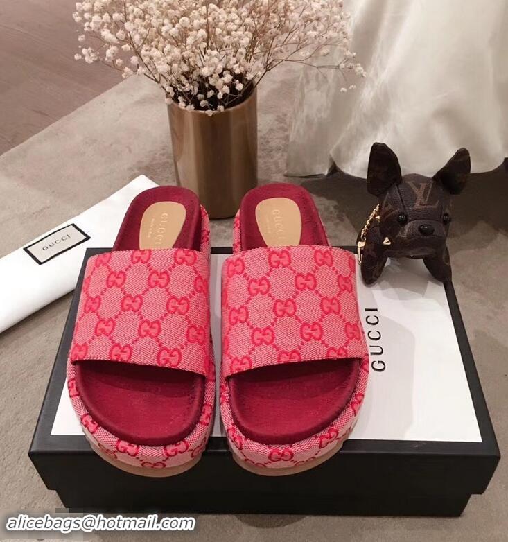 Discount Grade Gucci Original GG Canvas Slide Sandals 573018 Pink 2019