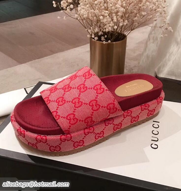 Discount Grade Gucci Original GG Canvas Slide Sandals 573018 Pink 2019