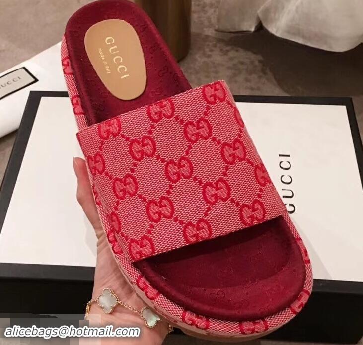 Discount Grade Gucci Original GG Canvas Slide Sandals 573018 Pink 2019