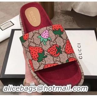 Shop Grade Gucci Original GG Canvas Slide Sandals 573018 Strawberry 2019