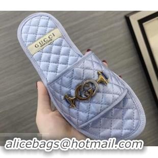 Imitation Gucci Quilted Slide Sandals with Interlocking G Horsebit 577680 Leather Fabric Lilac 2019