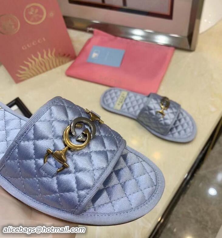 Imitation Gucci Quilted Slide Sandals with Interlocking G Horsebit 577680 Leather Fabric Lilac 2019