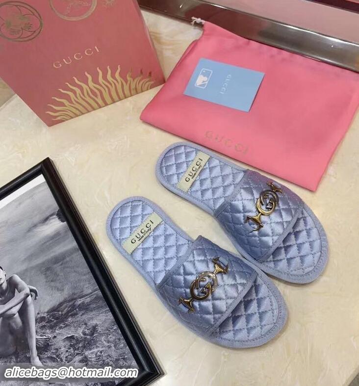 Imitation Gucci Quilted Slide Sandals with Interlocking G Horsebit 577680 Leather Fabric Lilac 2019