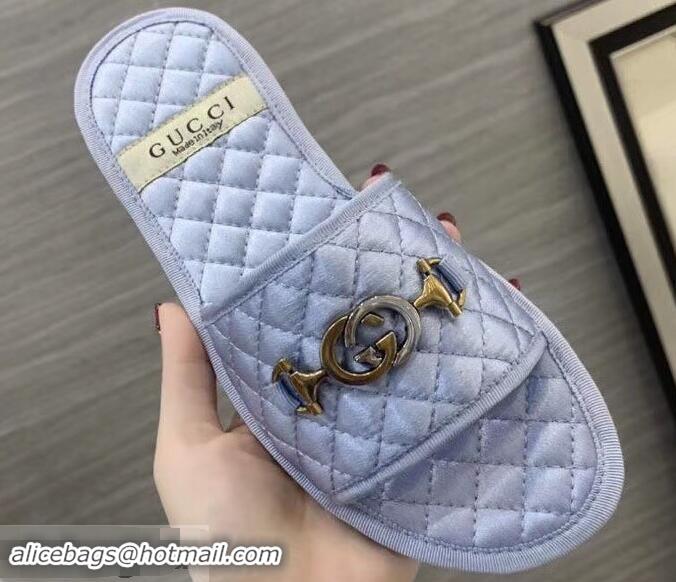 Imitation Gucci Quilted Slide Sandals with Interlocking G Horsebit 577680 Leather Fabric Lilac 2019