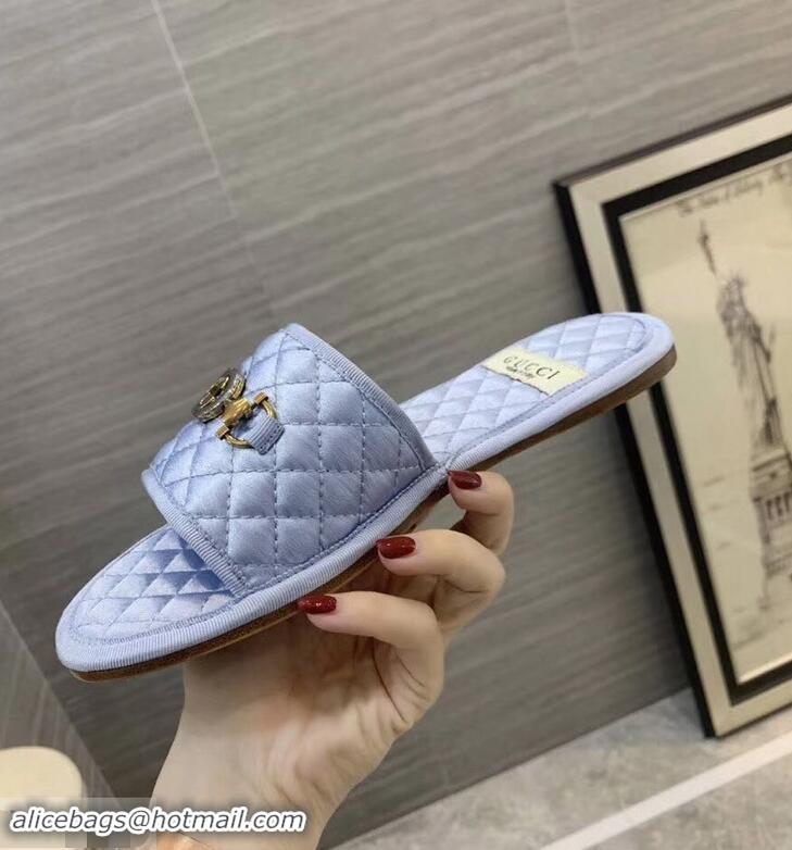 Imitation Gucci Quilted Slide Sandals with Interlocking G Horsebit 577680 Leather Fabric Lilac 2019