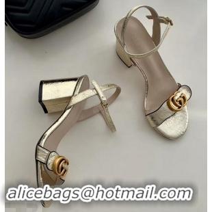 Popular Style Gucci Heel 7.5cm Leather Sandals with Double G 453379 Gold