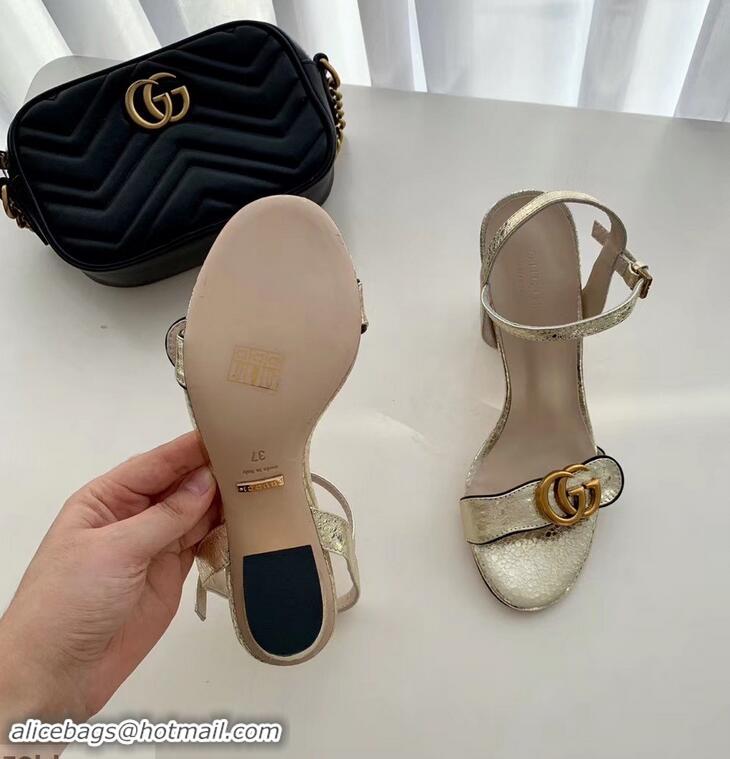 Popular Style Gucci Heel 7.5cm Leather Sandals with Double G 453379 Gold