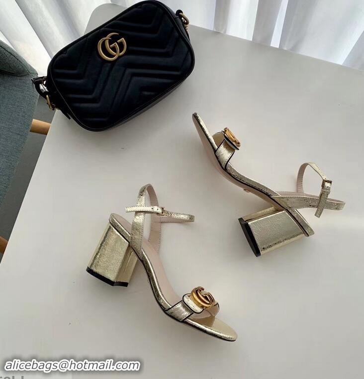 Popular Style Gucci Heel 7.5cm Leather Sandals with Double G 453379 Gold