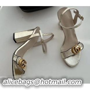 Lower Price Gucci Heel 10cm Leather Sandals with Double G 453378 Gold