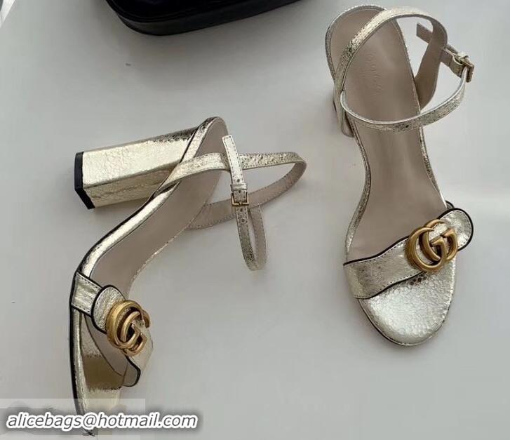 Lower Price Gucci Heel 10cm Leather Sandals with Double G 453378 Gold