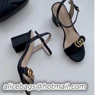 Top Design Gucci Heel 7.5cm Leather Sandals with Double G 453379 Black