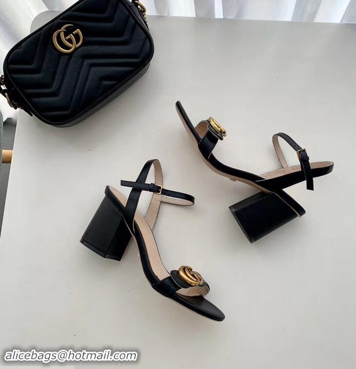 Top Design Gucci Heel 7.5cm Leather Sandals with Double G 453379 Black