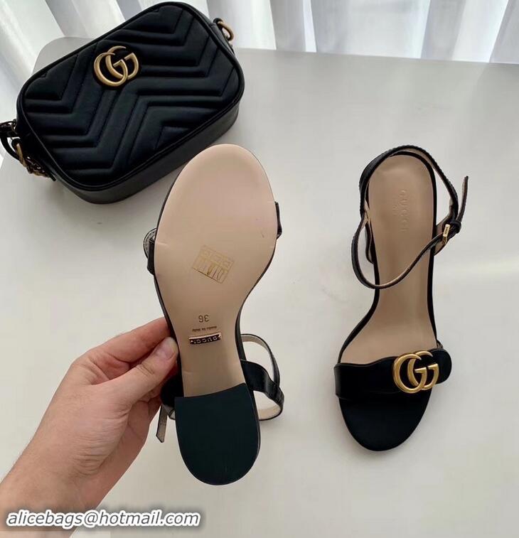 Top Design Gucci Heel 7.5cm Leather Sandals with Double G 453379 Black