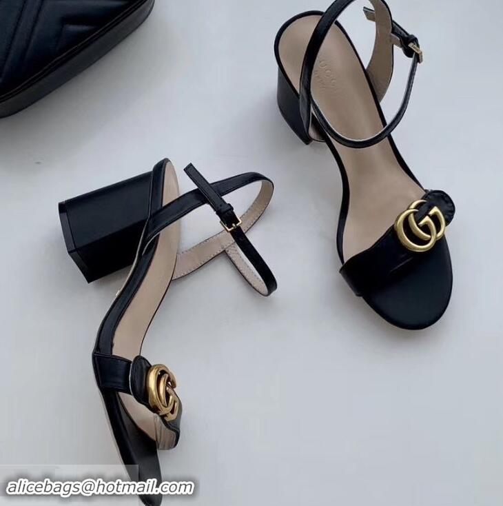 Top Design Gucci Heel 7.5cm Leather Sandals with Double G 453379 Black