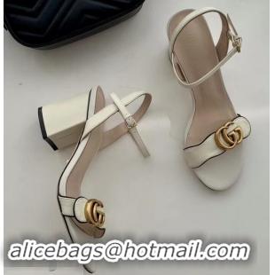 Discount Gucci Heel 7.5cm Leather Sandals with Double G 453379 White