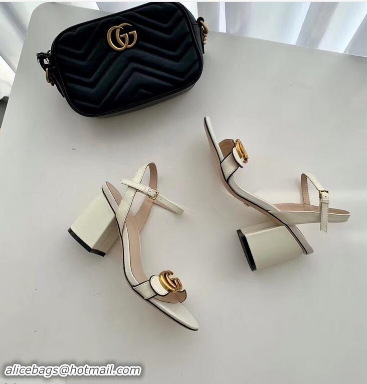 Discount Gucci Heel 7.5cm Leather Sandals with Double G 453379 White