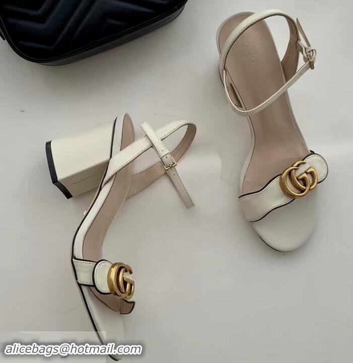 Discount Gucci Heel 7.5cm Leather Sandals with Double G 453379 White