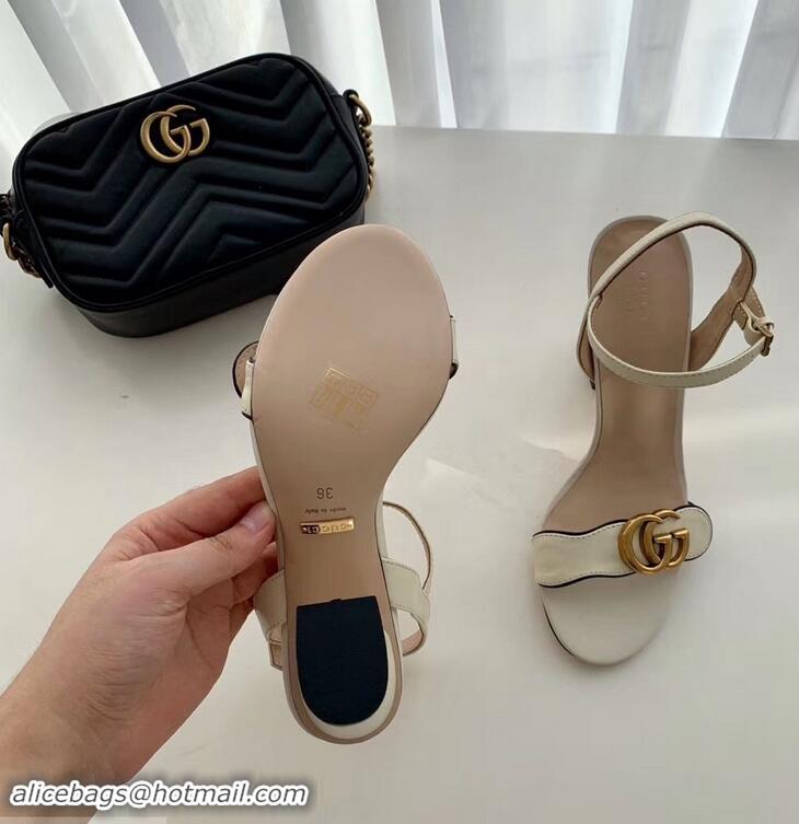 Discount Gucci Heel 7.5cm Leather Sandals with Double G 453379 White