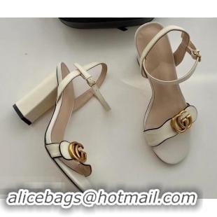 Unique Brand Gucci Heel 10cm Leather Sandals with Double G 453378 White