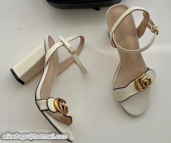 Unique Brand Gucci Heel 10cm Leather Sandals with Double G 453378 White