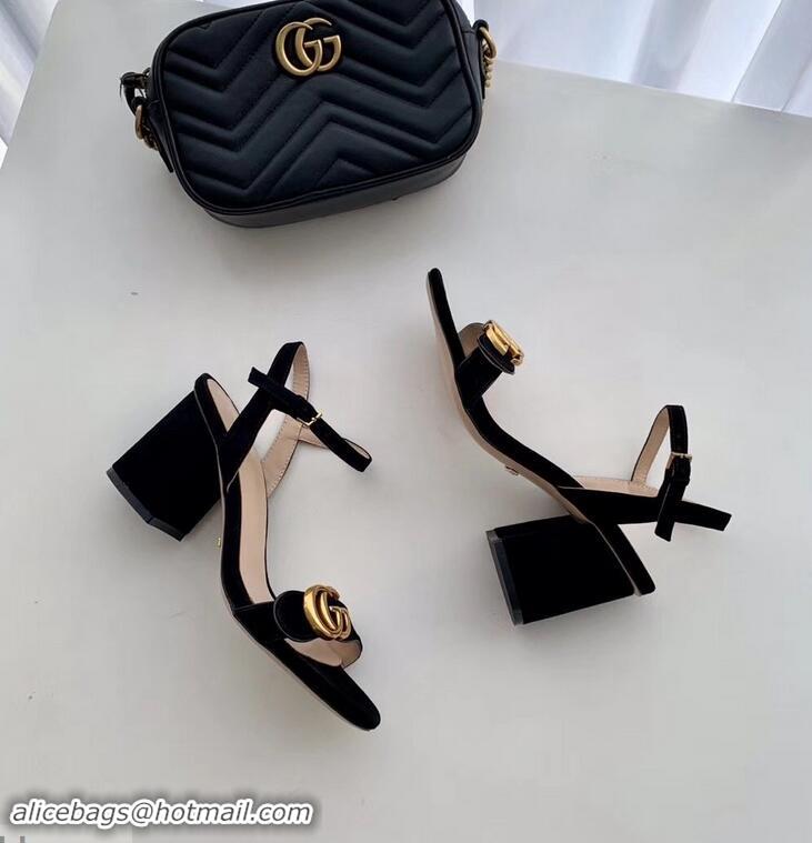 Well Crafted Gucci Heel 7.5cm Leather Sandals with Double G 453379 Suede Black