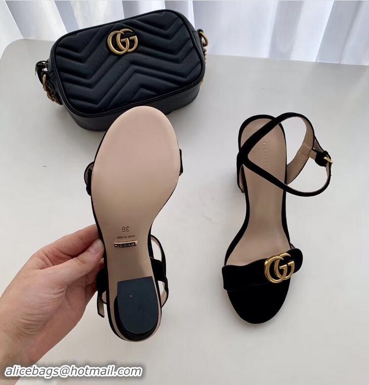 Well Crafted Gucci Heel 7.5cm Leather Sandals with Double G 453379 Suede Black